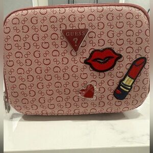 Guess Red Patterned Cosmetic Bag with Patches